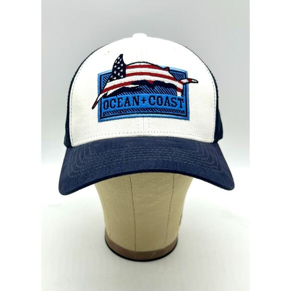 Ocean & Coast Hat Red White & Blue Dolphin Mesh Adjustable Snap Back OSFM - Picture 2 of 11